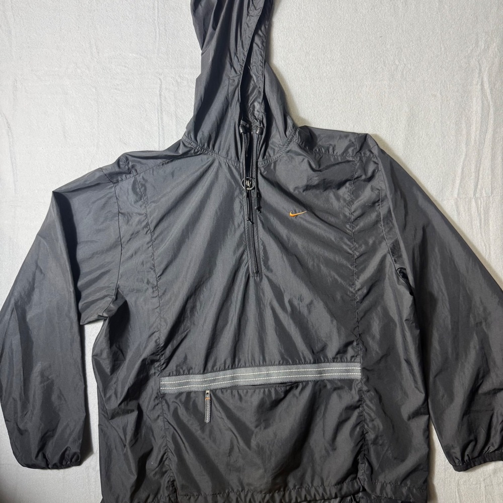 Vintage Nike Half Zip Windbreaker Hooded Jacket Black XL Reflective